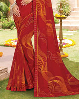 Vishal Prints Shiraz Red Printed Georgette Saree With Fancy Border