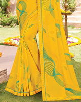Vishal Prints Golden Yellow Printed Georgette Saree With Fancy Border