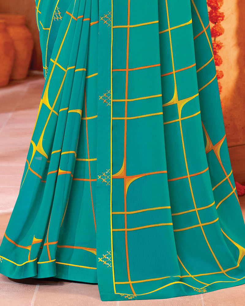 Vishal Prints Persian Green Printed Georgette Saree With Fancy Border
