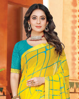 Vishal Prints Dark Yellow Printed Georgette Saree With Fancy Border