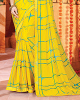 Vishal Prints Dark Yellow Printed Georgette Saree With Fancy Border