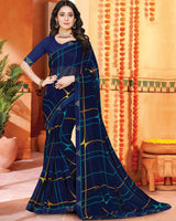 Vishal Prints Zodiac Blue Printed Georgette Saree With Fancy Border