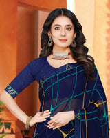 Vishal Prints Zodiac Blue Printed Georgette Saree With Fancy Border