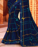 Vishal Prints Zodiac Blue Printed Georgette Saree With Fancy Border