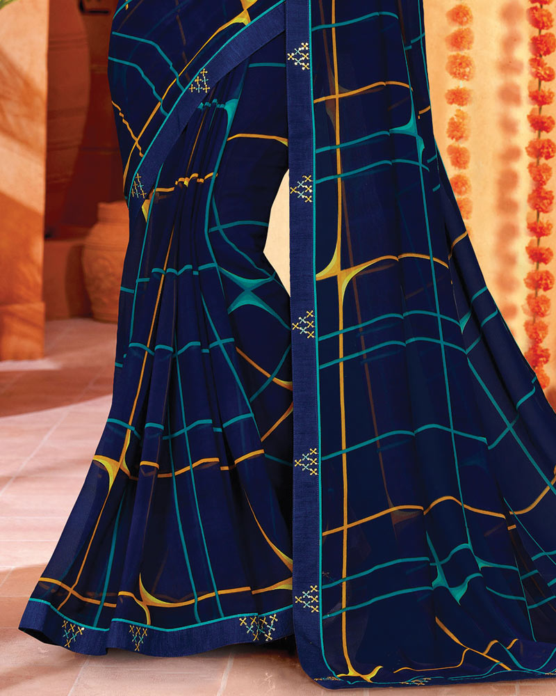 Vishal Prints Zodiac Blue Printed Georgette Saree With Fancy Border