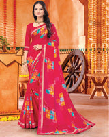 Vishal Prints Pinkish Red Printed Georgette Saree With Fancy Border