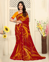 Vishal Prints Dark Red Printed Georgette Saree With Fancy Border