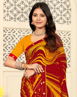 Vishal Prints Dark Red Printed Georgette Saree With Fancy Border