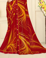 Vishal Prints Dark Red Printed Georgette Saree With Fancy Border
