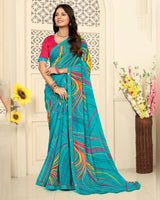 Vishal Prints Pacific Blue Printed Georgette Saree With Fancy Border