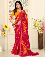 Vishal Prints Red Pink Printed Georgette Saree With Fancy Border