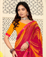 Vishal Prints Red Pink Printed Georgette Saree With Fancy Border