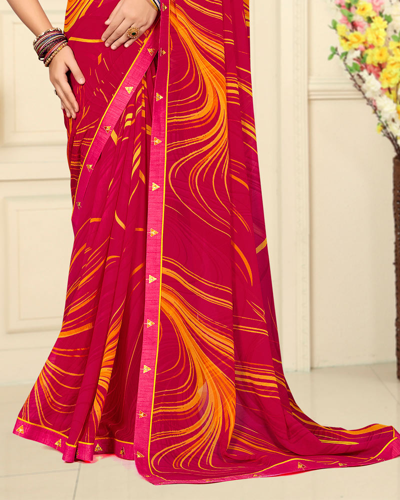 Vishal Prints Red Pink Printed Georgette Saree With Fancy Border