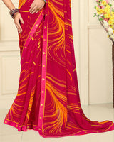 Vishal Prints Red Pink Printed Georgette Saree With Fancy Border