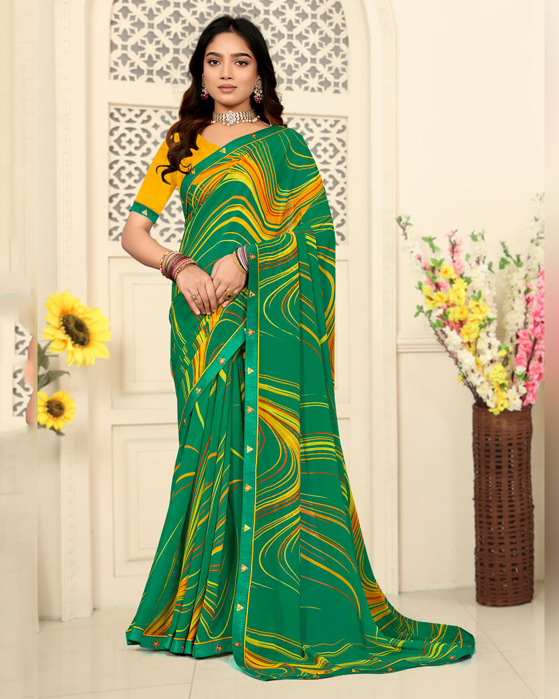 Vishal Prints Tropical Green Printed Georgette Saree With Fancy Border