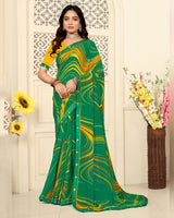 Vishal Prints Tropical Green Printed Georgette Saree With Fancy Border