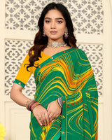 Vishal Prints Tropical Green Printed Georgette Saree With Fancy Border