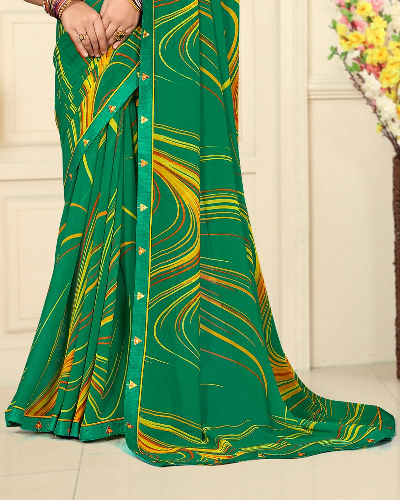 Vishal Prints Tropical Green Printed Georgette Saree With Fancy Border