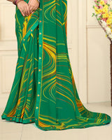 Vishal Prints Tropical Green Printed Georgette Saree With Fancy Border