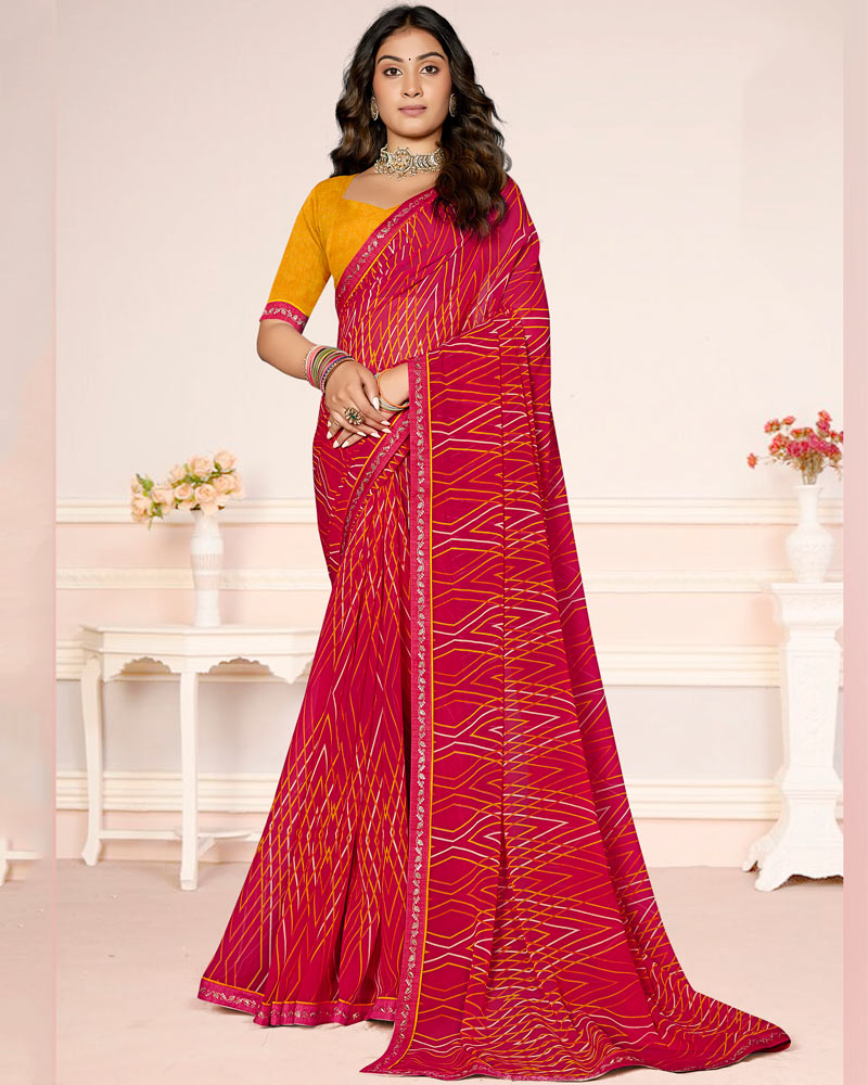 Vishal Prints Deep Rani Pink Printed Georgette Saree With Fancy Border