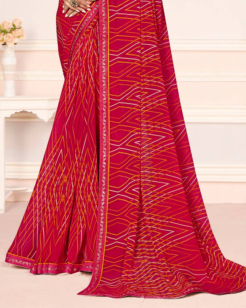 Vishal Prints Deep Rani Pink Printed Georgette Saree With Fancy Border
