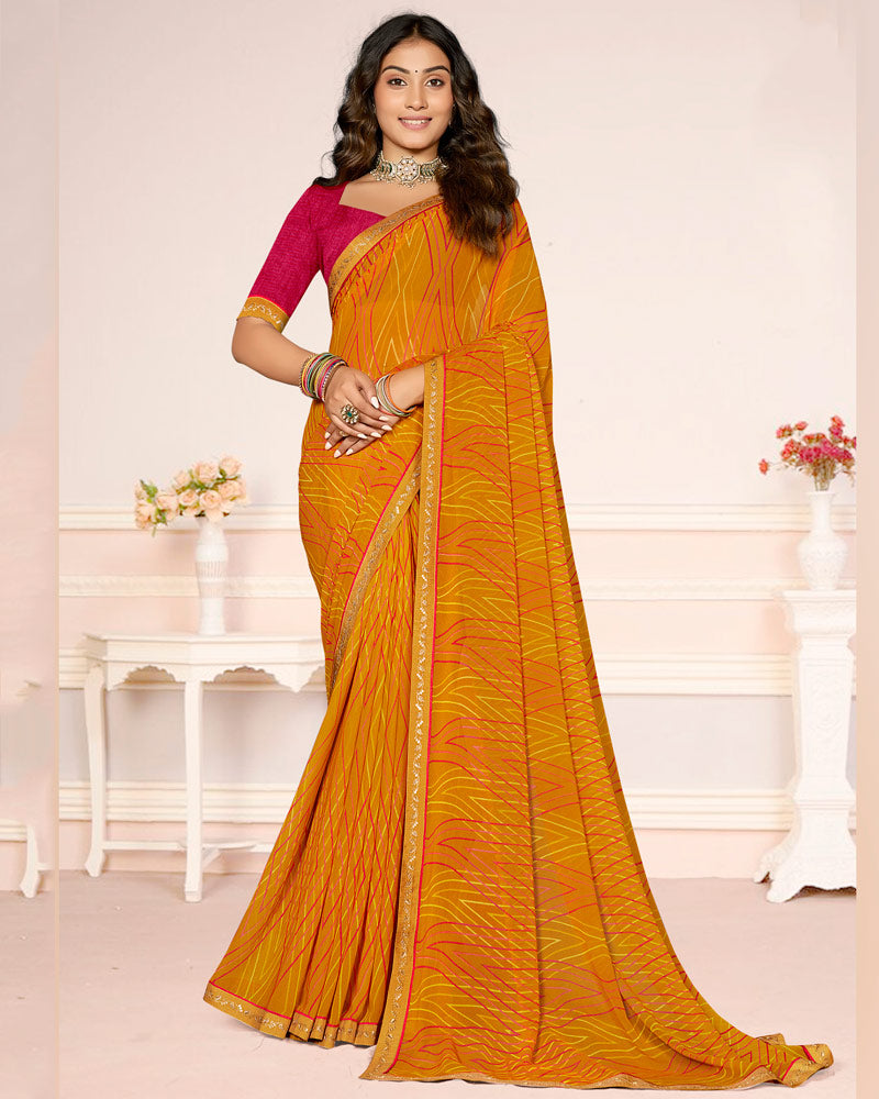Vishal Prints Light Orange Printed Georgette Saree With Fancy Border