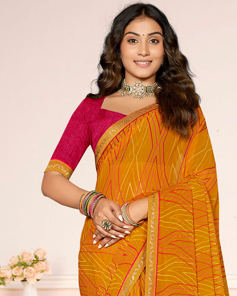 Vishal Prints Light Orange Printed Georgette Saree With Fancy Border