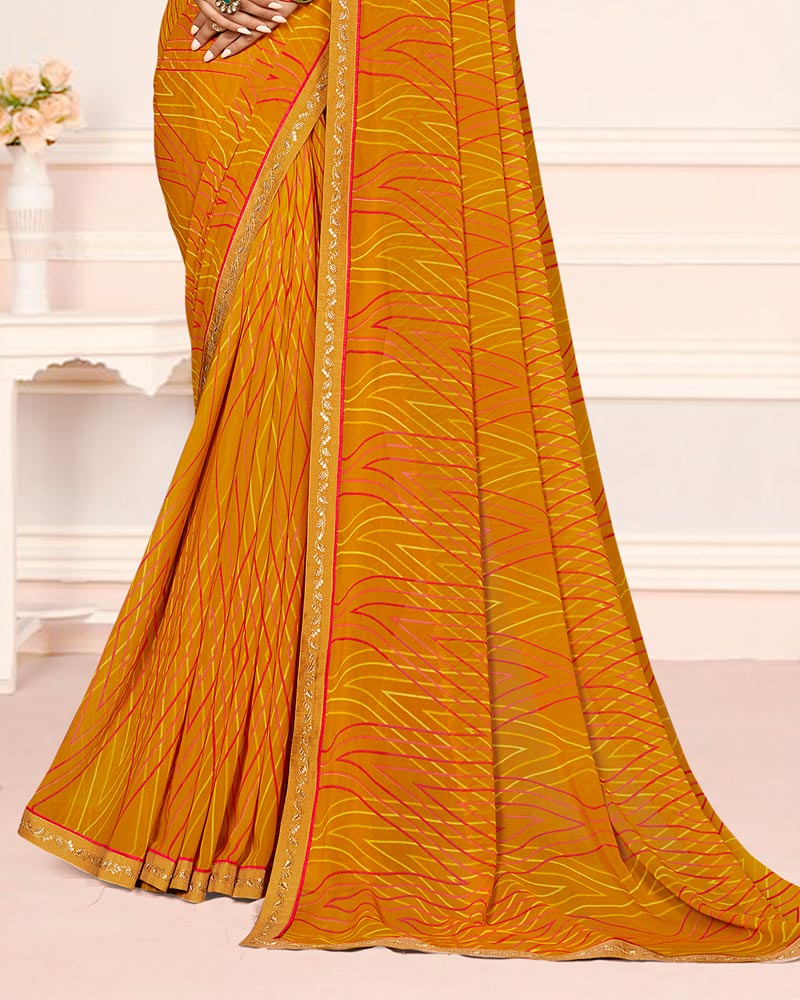 Vishal Prints Light Orange Printed Georgette Saree With Fancy Border