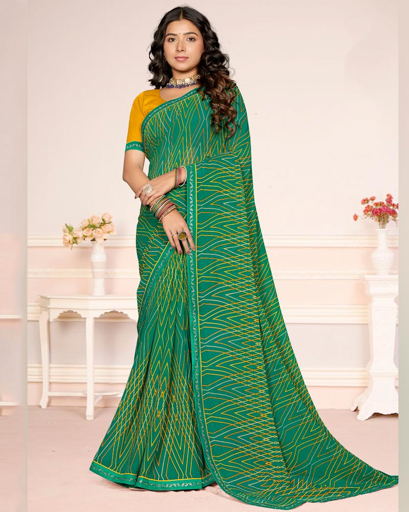 Vishal Prints Moss Green Printed Georgette Saree With Fancy Border