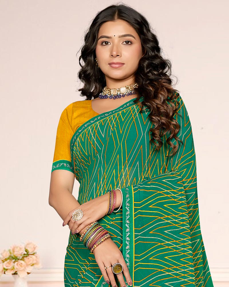 Vishal Prints Moss Green Printed Georgette Saree With Fancy Border