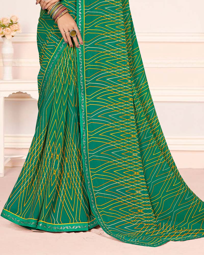 Vishal Prints Moss Green Printed Georgette Saree With Fancy Border