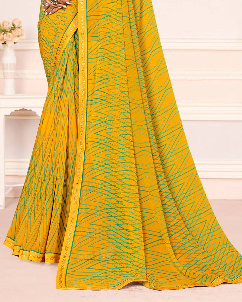 Vishal Prints Bright Yellow Printed Georgette Saree With Fancy Border