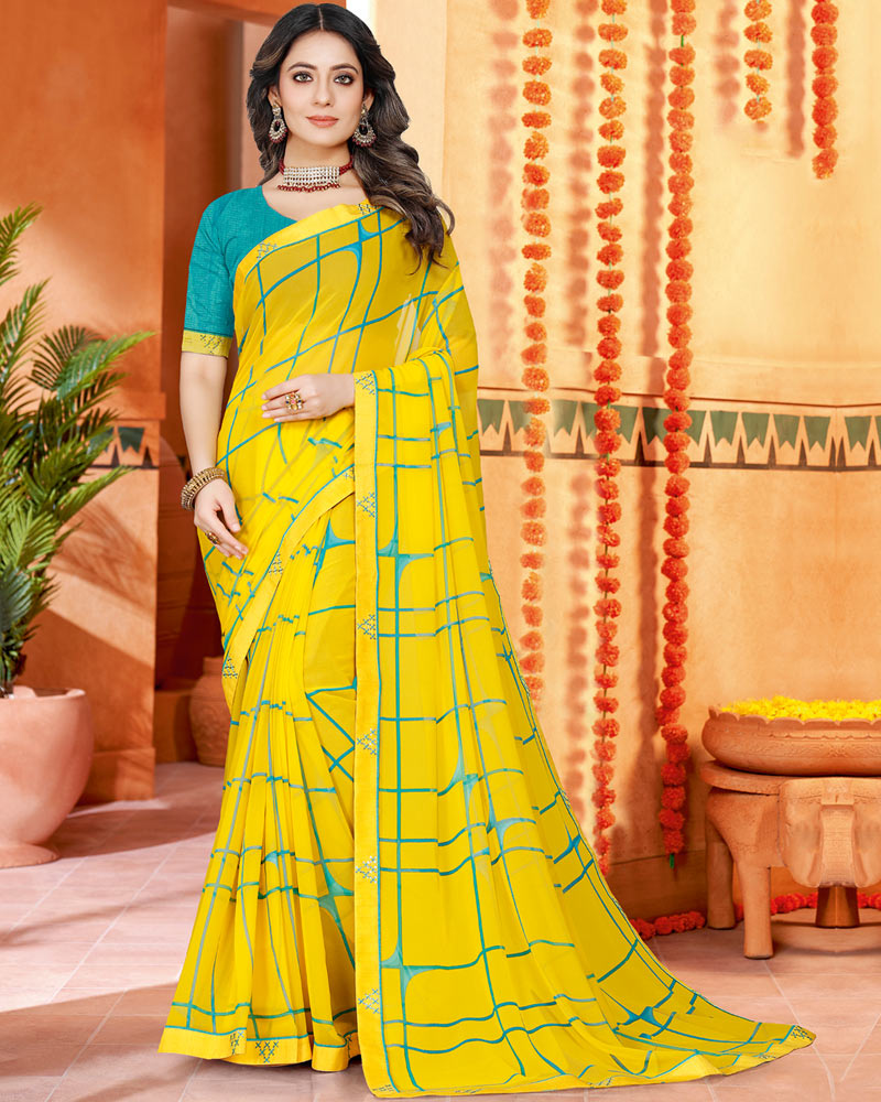Vishal Prints Yellow Printed Georgette Saree With Fancy Border