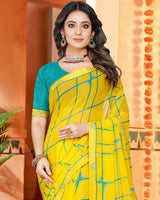Vishal Prints Yellow Printed Georgette Saree With Fancy Border