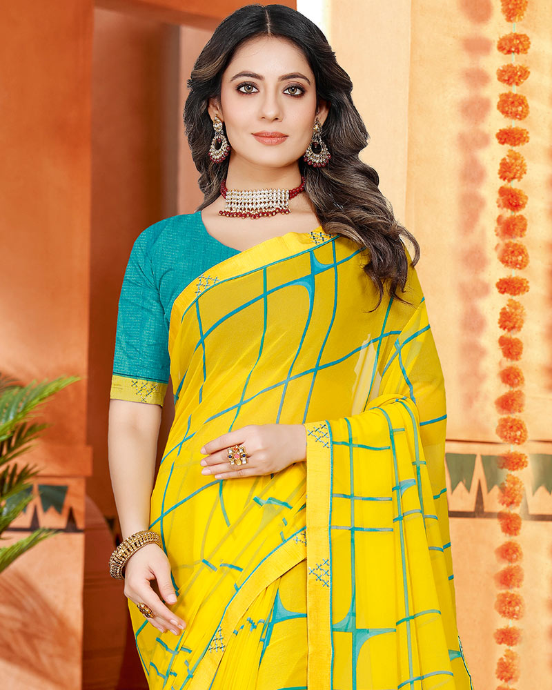 Vishal Prints Yellow Printed Georgette Saree With Fancy Border