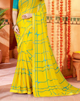 Vishal Prints Yellow Printed Georgette Saree With Fancy Border