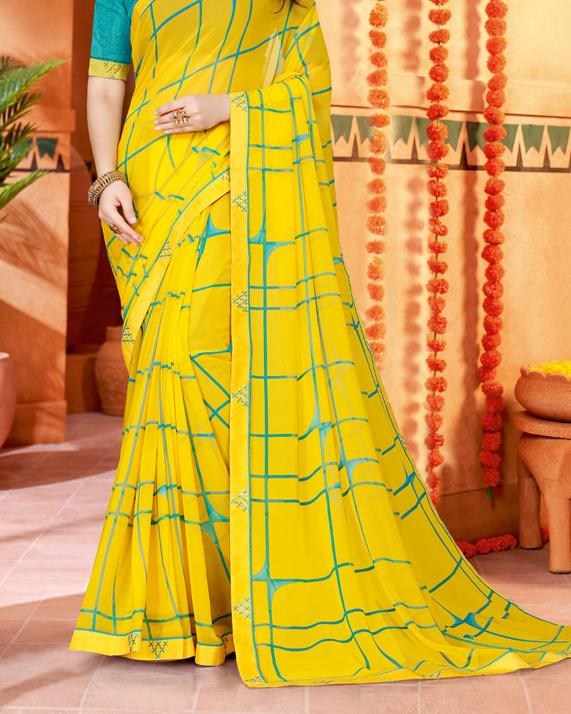Vishal Prints Yellow Printed Georgette Saree With Fancy Border