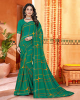 Vishal Prints Deep Sea Green Printed Georgette Saree With Fancy Border