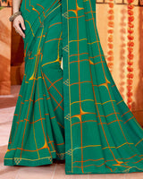 Vishal Prints Deep Sea Green Printed Georgette Saree With Fancy Border