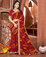Vishal Prints Dark Red Printed Georgette Saree With Fancy Border