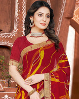 Vishal Prints Dark Red Printed Georgette Saree With Fancy Border