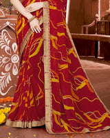 Vishal Prints Dark Red Printed Georgette Saree With Fancy Border