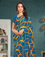 Vishal Prints Persian Blue Printed Georgette Saree With Fancy Border