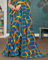 Vishal Prints Persian Blue Printed Georgette Saree With Fancy Border