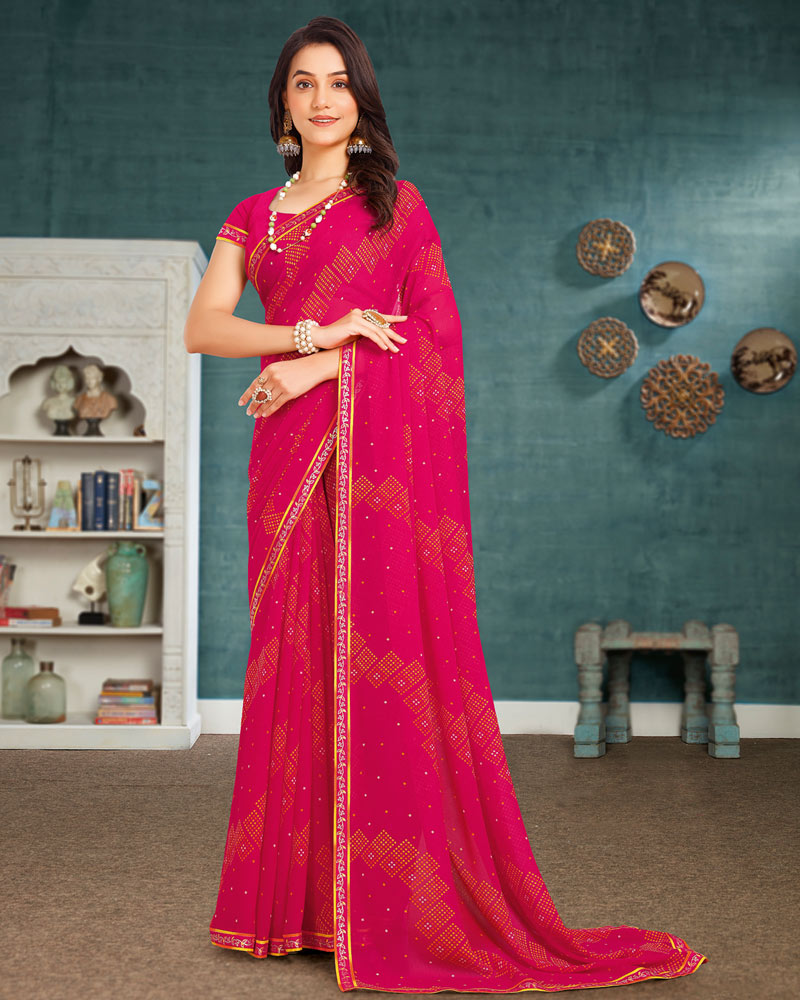 Vishal Prints Dark Hot Pink Printed Georgette Saree With Fancy Border