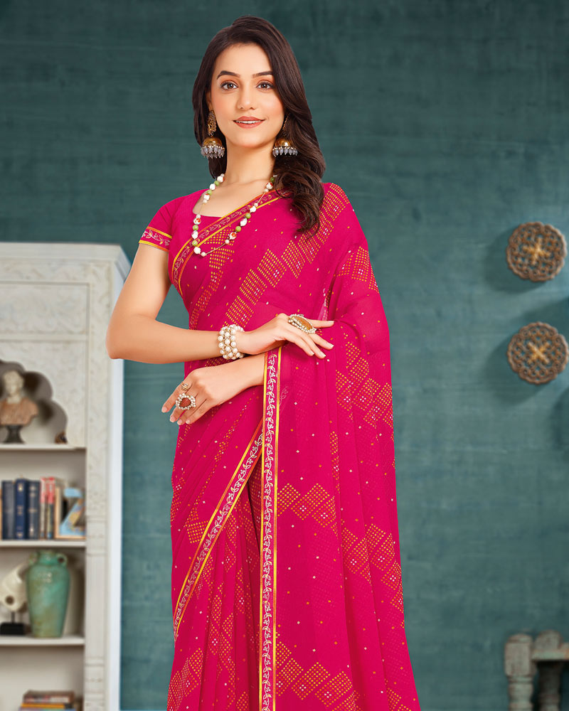 Vishal Prints Dark Hot Pink Printed Georgette Saree With Fancy Border