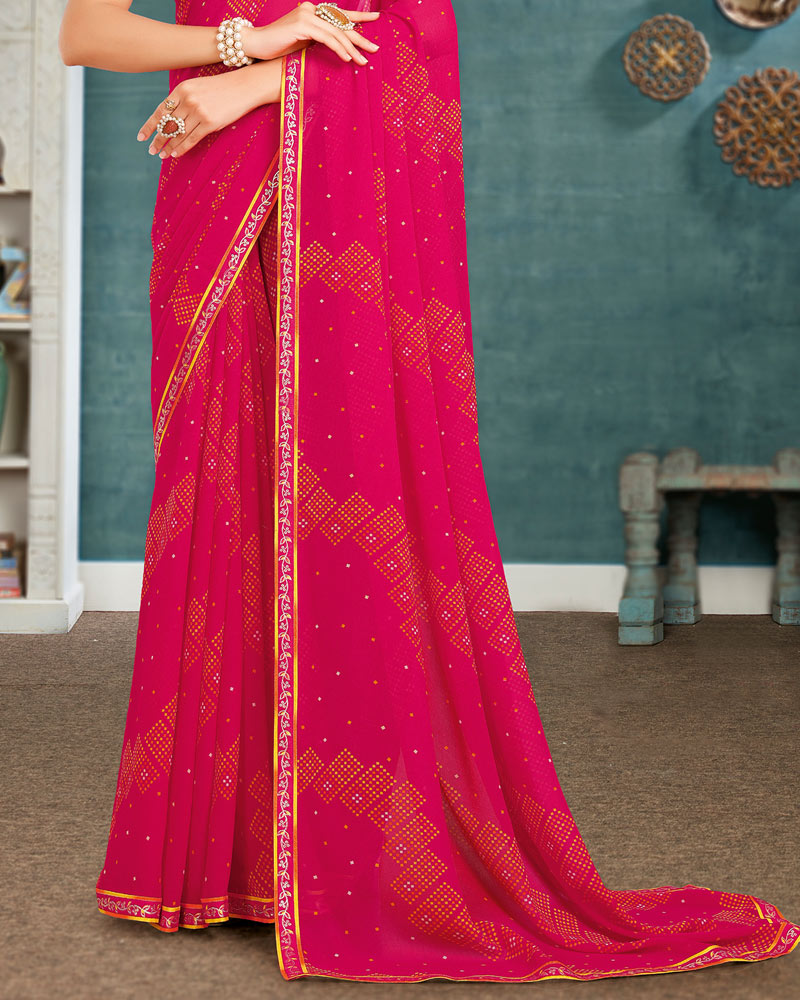 Vishal Prints Dark Hot Pink Printed Georgette Saree With Fancy Border