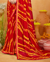 Vishal Prints Bright Red Printed Georgette Saree With Fancy Border