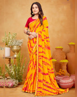 Vishal Prints Bright Yellow Printed Georgette Saree With Fancy Border