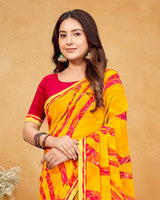 Vishal Prints Bright Yellow Printed Georgette Saree With Fancy Border